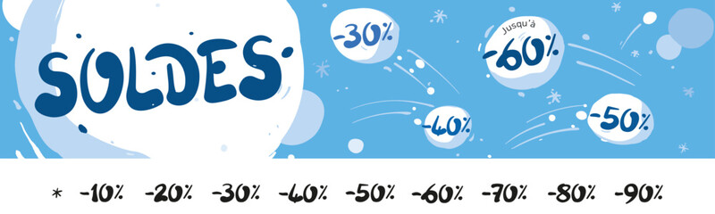 BANNIÈRE SOLDES D'HIVER SUR FOND BLEU