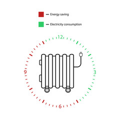 Electric radiator linear icon for heating, Energy saving. Infographic vector icon isolated on white.