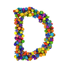 Christmas letters typeface made out of colored ornaments with alpha channel D