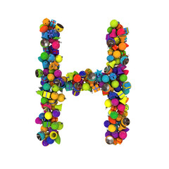 Christmas letters typeface made out of colored ornaments with alpha channel H