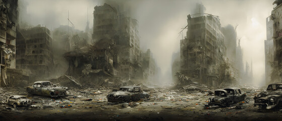 Artistic concept illustration of a dystopian city, background illustration.