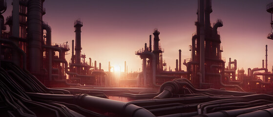Artistic concept illustration of a oil refinery, background illustration.