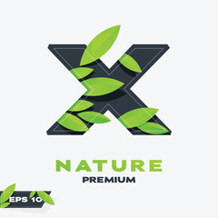 Alphabet X Nature Leaves Logo