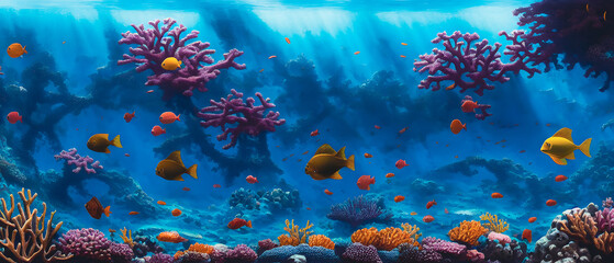 Obraz na płótnie Canvas Artistic concept illustration of a underwater coral landscape, background 3d illustration.