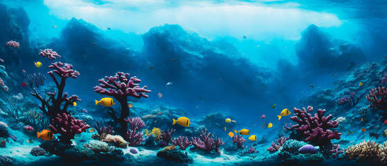 Naklejka na ściany i meble Artistic concept illustration of a underwater coral landscape, background 3d illustration.