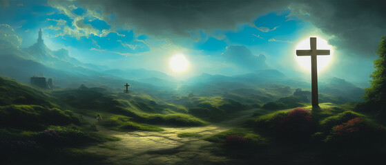 Artistic concept illustration of a holy cross, background illustration.
