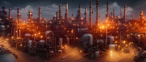 Obraz na płótnie Canvas Artistic concept illustration of a aerial oil refinery, background illustration.