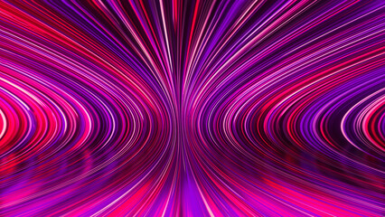 3D rendering of an abstract panoramic neon background with glowing rays