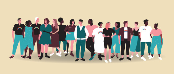 Various LGBTQ people together, flat vector stock illustration with homosexuals, lesbians, non-binary personas