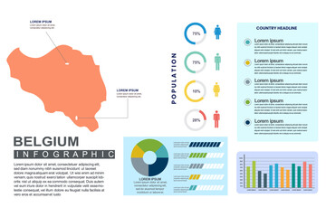 Obraz premium Belgium detailed country infographic template with world population and demographics for presentation, diagram. vector illustration.