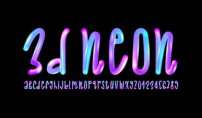 3D flexible neon font tubular alphabet, bright plastic bubble letters and numbers, vector illustration 10EPS