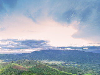 Aerial view of Bien Ho Che or Bien Ho tea fields, Gia Lai province, Vietnam. Workers of the tea...