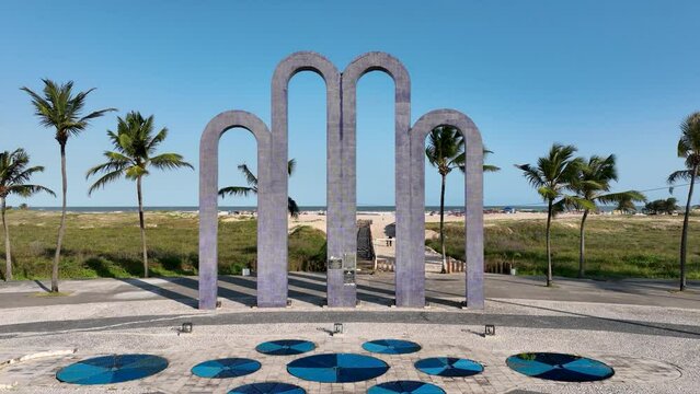 Aracaju Sergipe. Aracaju Brazil. Panning wide landscape of Atalaia Arches postcard of Aracaju capital city of Sergipe at Brazil. Travel destinations. Brazil Northeast. Atalaia Arches tourism landmark.