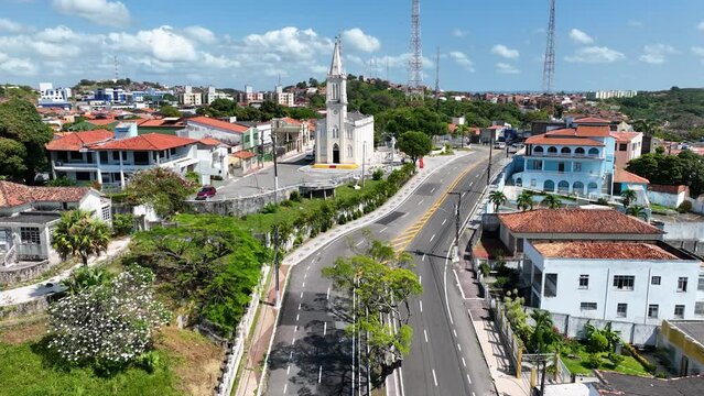 Aracaju Sergipe. Aracaju Brazil. Panoramic wide landscape of Santo Antonio Church at Aracaju capital city of Sergipe at Brazil. Travel destinations. Brazil Northeast. Aerial downtown cityscape.