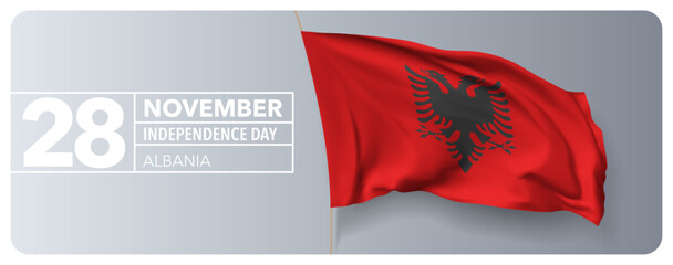 Albania happy independence day greeting card, banner vector illustration - obrazy, fototapety, plakaty