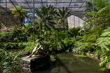 Fototapeta na wymiar Beautiful female statue in greenhouse