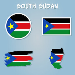 South Sudan National Flag Map Design, Illustration Of South Sudan Country Flag Inside The Map.