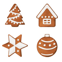 Gingerbread christmas cookies clipart. Christmas cookies gingerbread watercolor illustration.