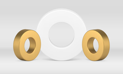Ring wall studio background 3d decor element golden white design realistic vector illustration