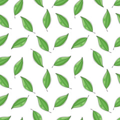 Vector seamless pattern tea leaves.