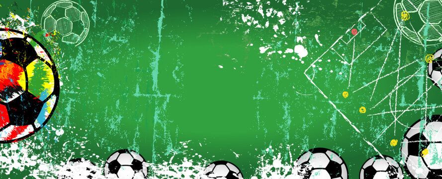 grungy soccer illustration with multicolored soccer ball and rough texture, great soccer event this year.