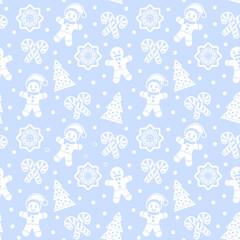 Christmas seamless pattern with gingerbread man cookies