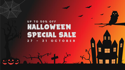 Halloween background sale banner template. premium vector