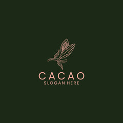 Chocolate, cocoa fruits logo template. Chocolate cocoa beans cocoa pod and plant cacao vector design Nature.