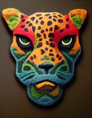 Obraz premium Tiger head cut out of felt and wool, wall decoration