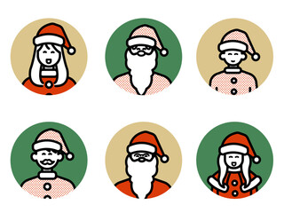 サンタクロースの衣装を着た人々のイラストアイコンセット