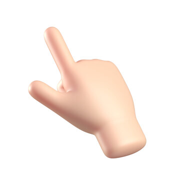 Cartoon 3d hand pointing at touch screen or pushing the button, hand pointing index finger 3d rendering