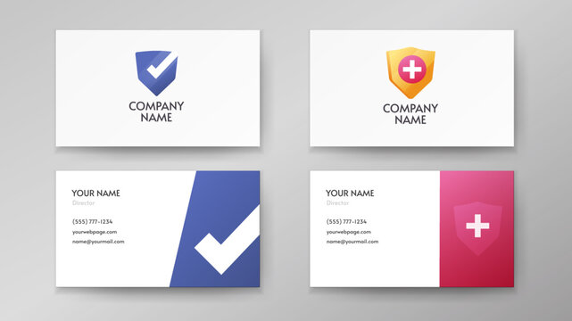 Shield medical 3d logo icon, flat insurance safety guard protection logotype, business visiting card template design, medicine hospital healthcare protection graphic, security service strong solution