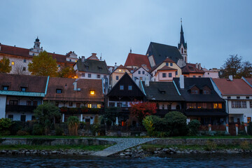 evening view to Cesky Krumlov castle - Czech republic