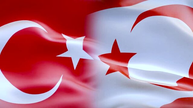Intertwined flags of Turkey and Northern Cyprus