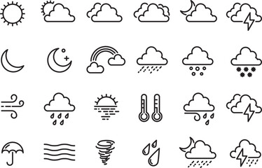 The Weather flat icons. thin line design