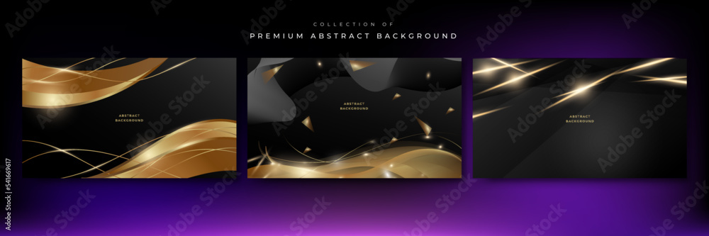 Wall mural abstract luxury black and gold background with golden lines, texture, glitter, halftone, and geometr