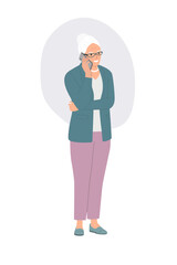 Fototapeta na wymiar Full body elderly woman talking on the smartphone. Vector flat style illustration