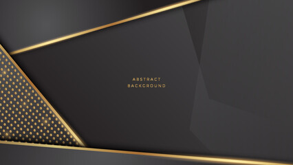 Abstract luxury black and gold background with shiny golden lines