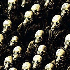 crowd in gas masks, seamless pattern