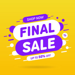 Final sale banner template design on orange background. Discount sale. Vector illustration.