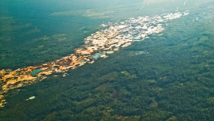 aerial view of illegal tin mining in Bangka Belitung