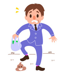 A businessman having a bad day walk on poop. Unlucky day concept illustration vector cartoon drawing 