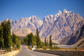 Passu mountains view, Karakoram Highway in Upper Hunza, Pakistan