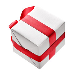 White gift box with red bow	