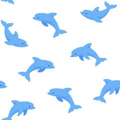 Obraz premium Simple seamless trendy animal pattern with dolphin. Cartoon vector illustration.