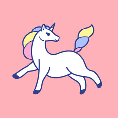 Cartoon unicorn with color mane. Stylized  illustration in cartoon style.