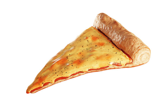 Cheese pizza topped with oregano. A popular fast food dish made of dough with baking. Triangular sliced pizza. 3d rendering