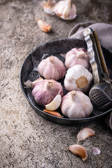Fresh organic garlic on table