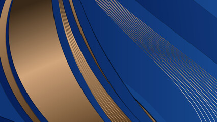 Abstract template blue geometric diagonal background with golden line. Luxury background with modern 3d bronze style.