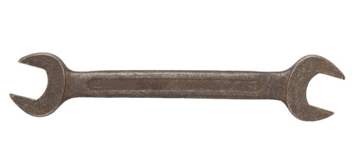 Old rusty wrench isolated